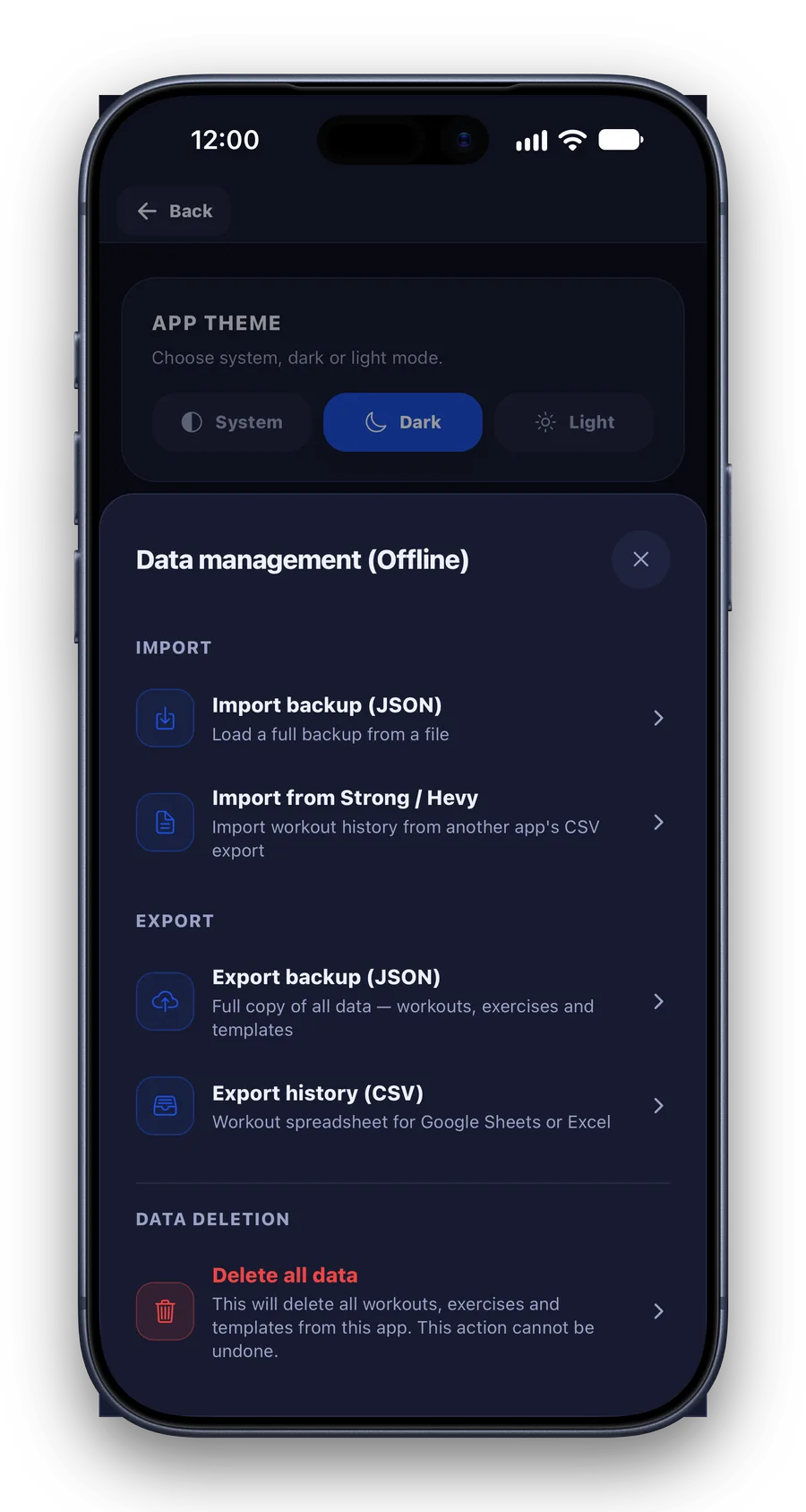 Data export and backup.